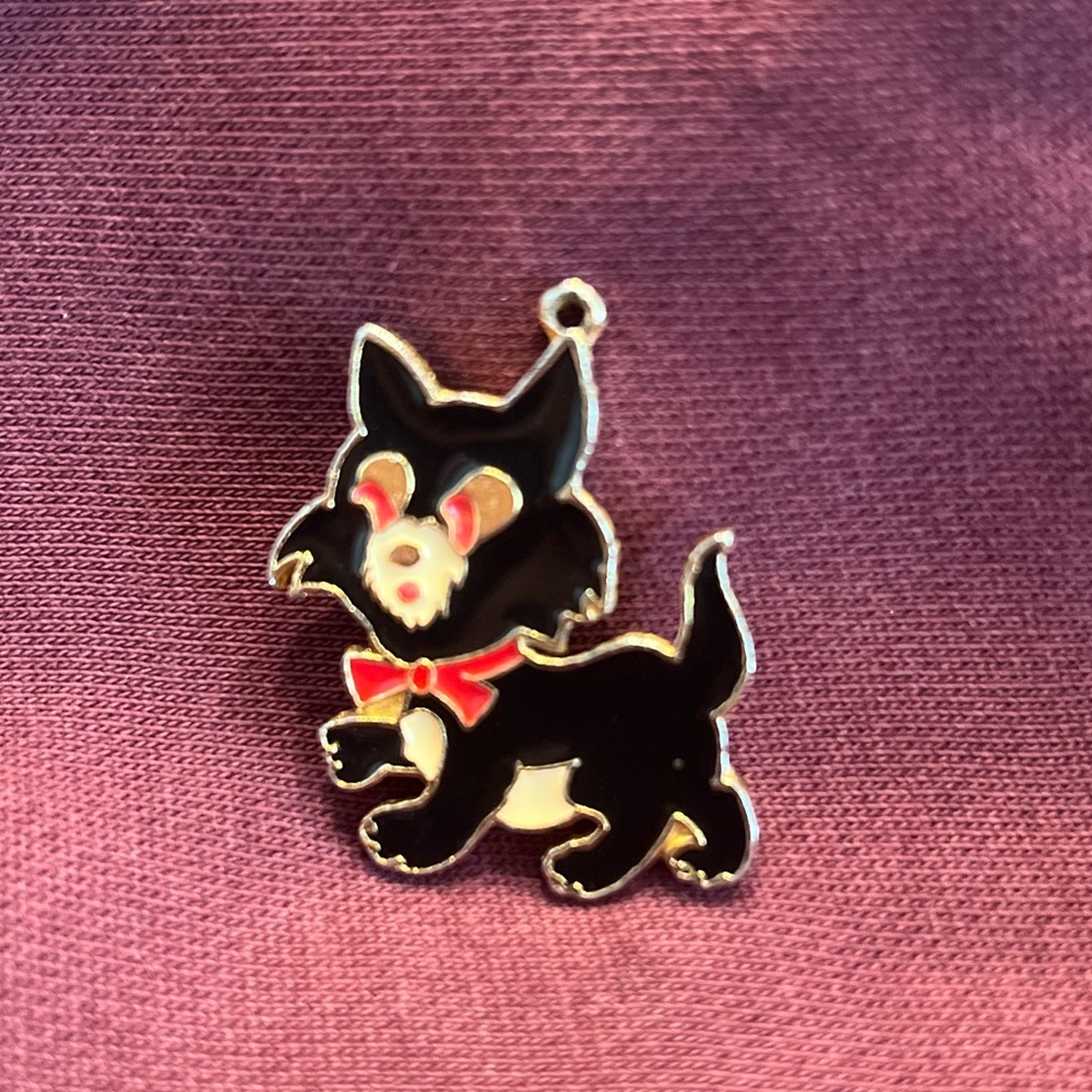 Vintage Rafaelian  Black Cat Enamel Pendant with Red Accents